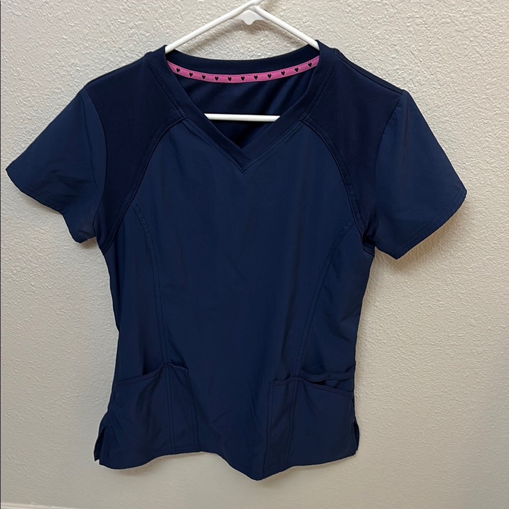 Heart Soul Navy Blue Scrub Top